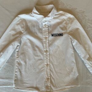 Moschino Kids White Button-Up Shirt with Black Logo